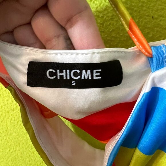 Rainbow Striped Print Hollow Cut Out Maxi Dress S Chicme - Picture 5 of 5